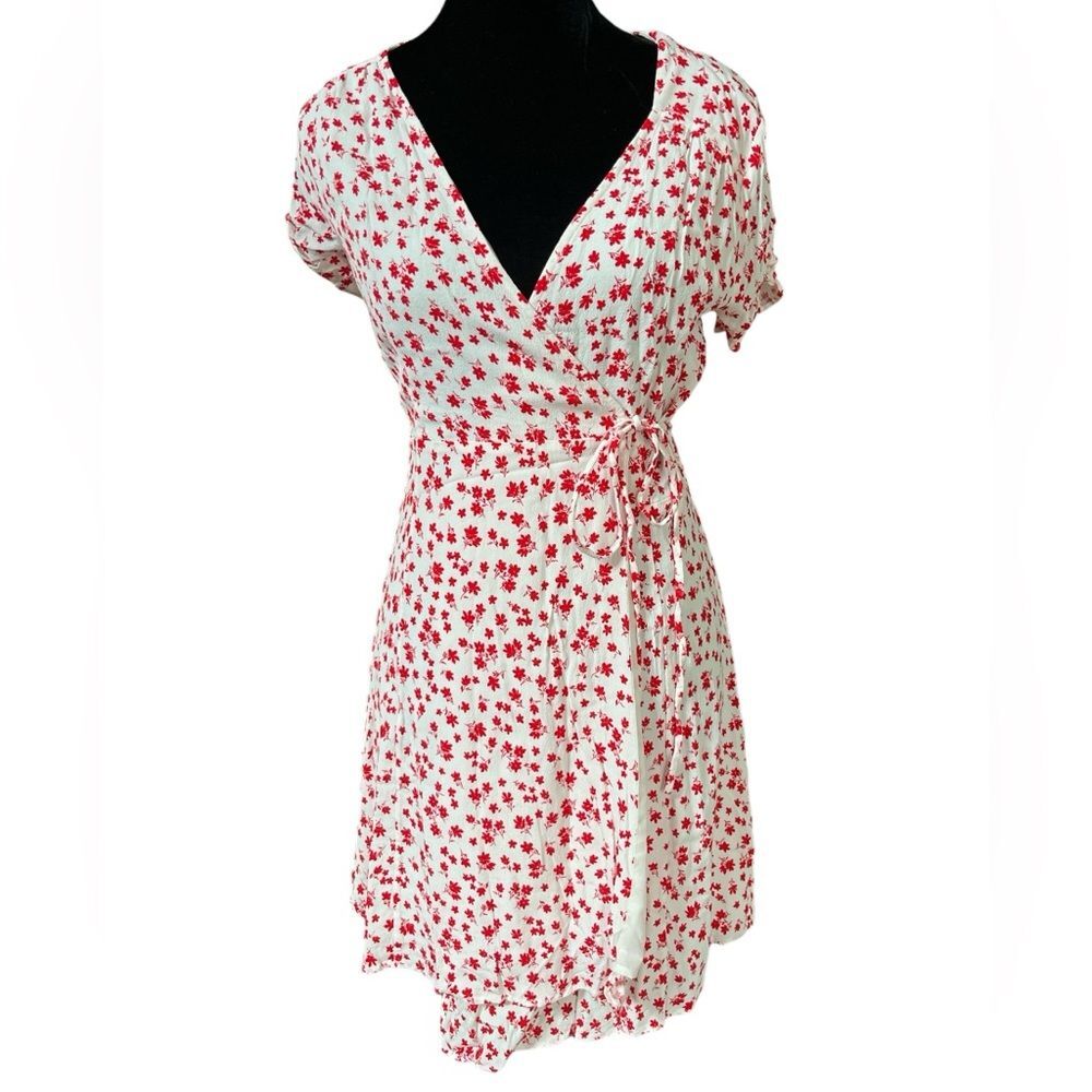 & Other Stories Dress Size Medium Red Ditzy Floral Wrap Mini Feminine